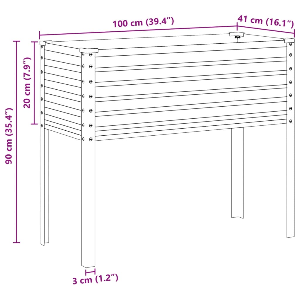 Hagepotte grønn 100x45x90 cm stål