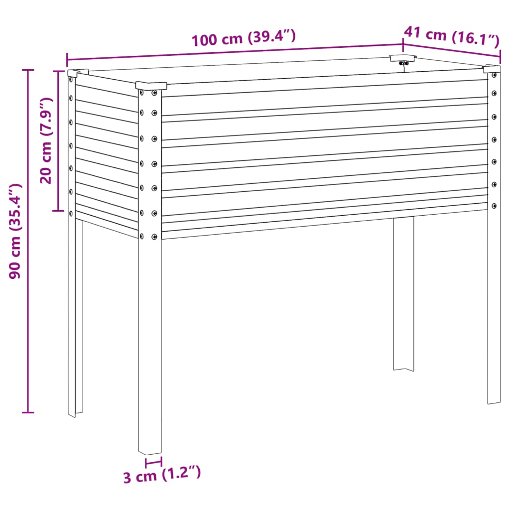 Hagepotte antrasitt 100x45x90 cm stål