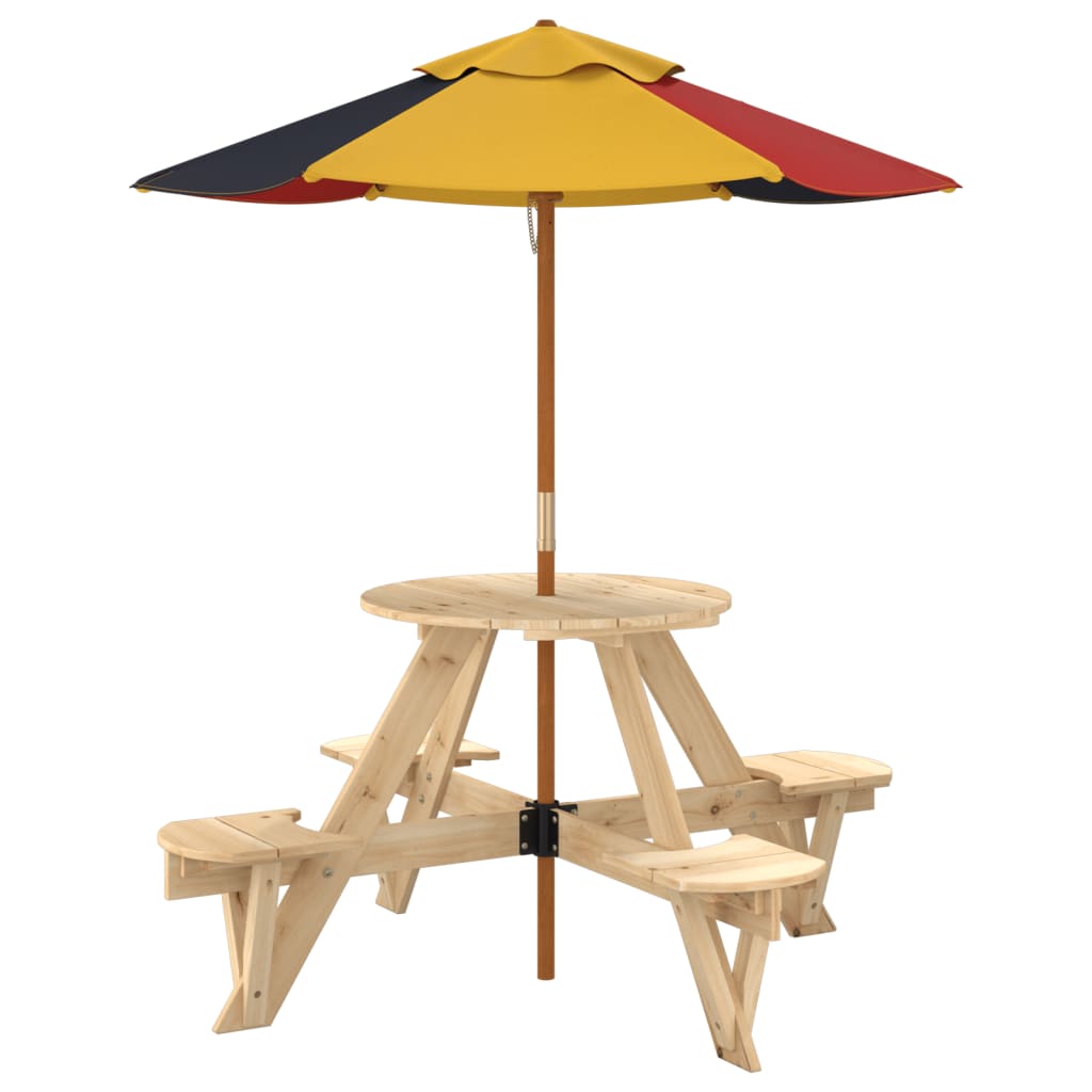 Piknikbord for 4 barn med parasoll rund heltre gran