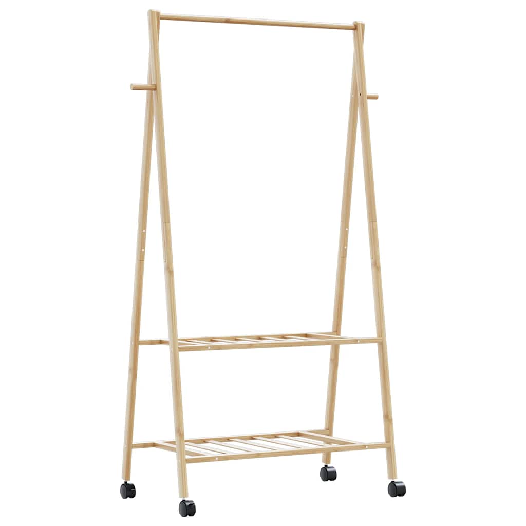 Klesstativ med hyller og hjul 96x45,5x155,5 cm bambus vidaXL