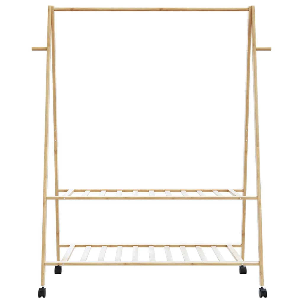 Klesstativ med hyller og hjul 132x45,5x155,5 cm bambus