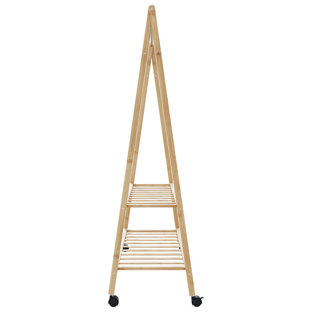 Klesstativ med hyller og hjul 132x45,5x155,5 cm bambus