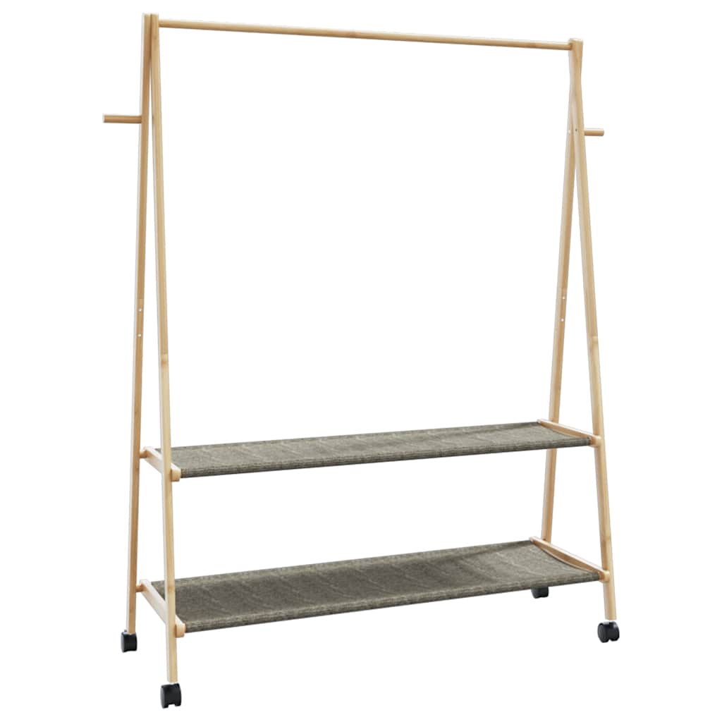 Klesstativ med hyller og hjul 132x45,5x155,5 cm bambus