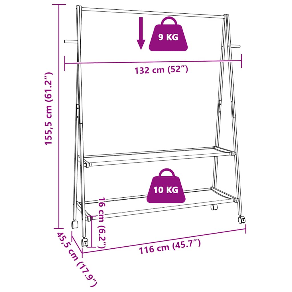 Klesstativ med hyller og hjul 132x45,5x155,5 cm bambus