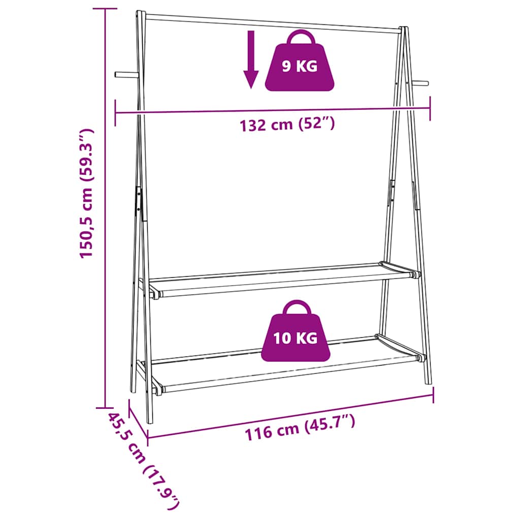 Klesstativ med hyller 132x45,5x150,5 cm bambus
