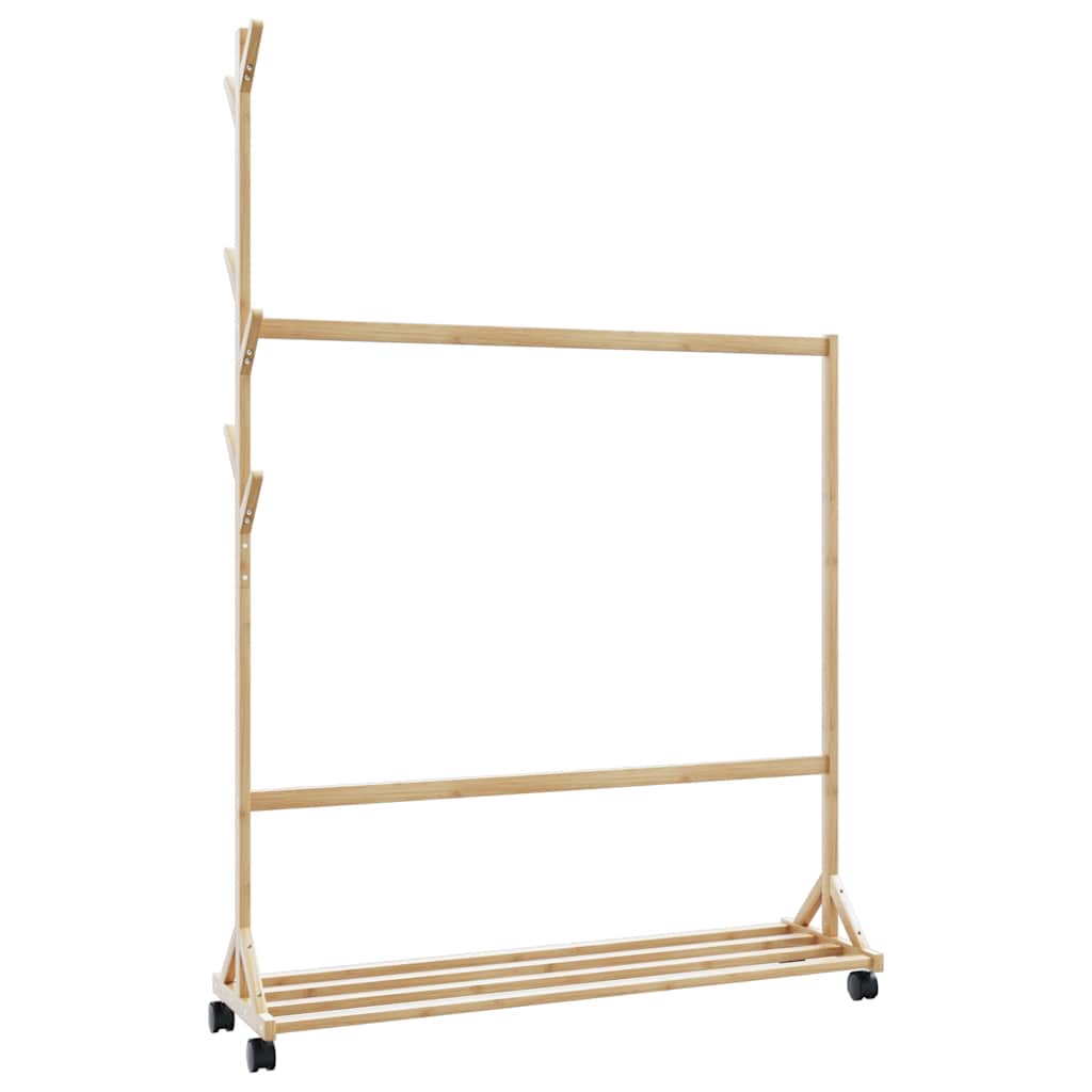 Klesstativ med kroker og hjul 100x35x157 cm bambus