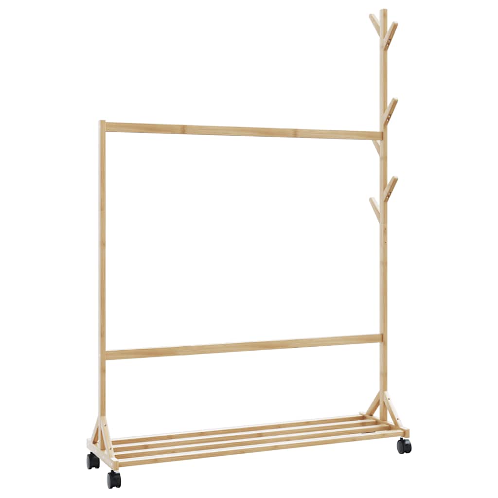 Klesstativ med kroker og hjul 100x35x157 cm bambus