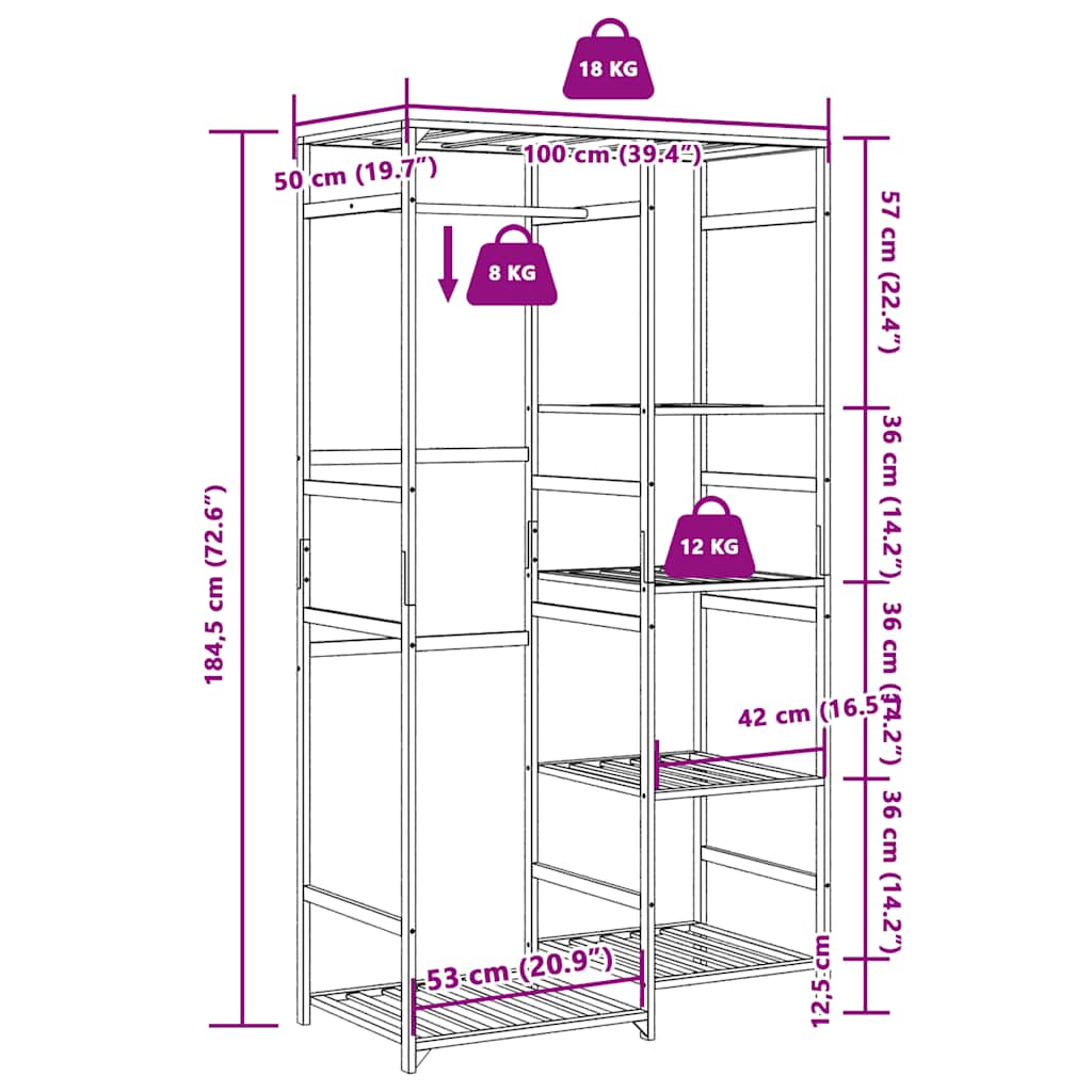 Klesstativ med hyller 100x50x184,5 cm bambus