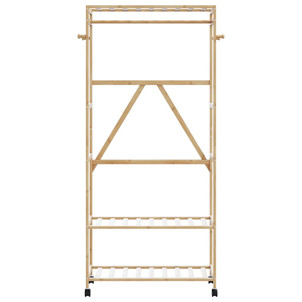 Klesstativ med hyller og hjul 90x40x179,5 cm bambus