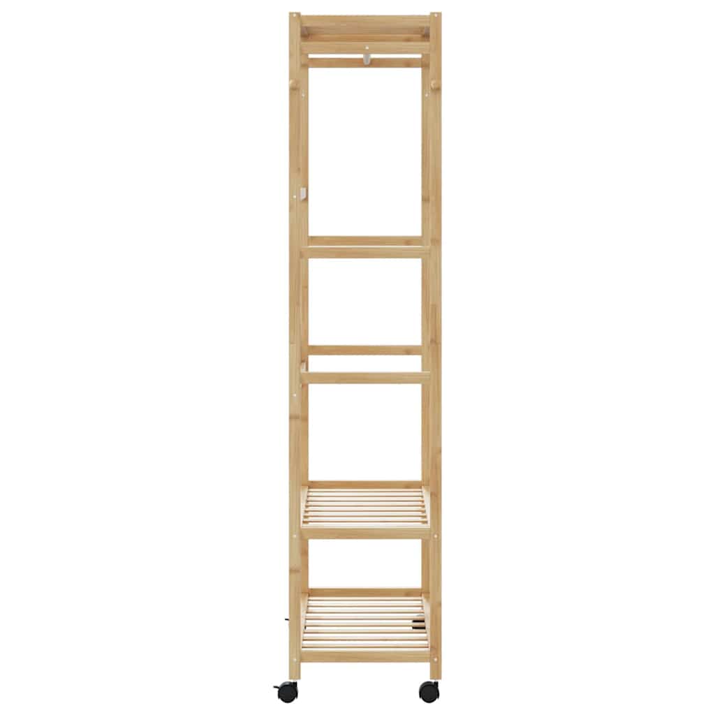 Klesstativ med hyller og hjul 90x40x179,5 cm bambus