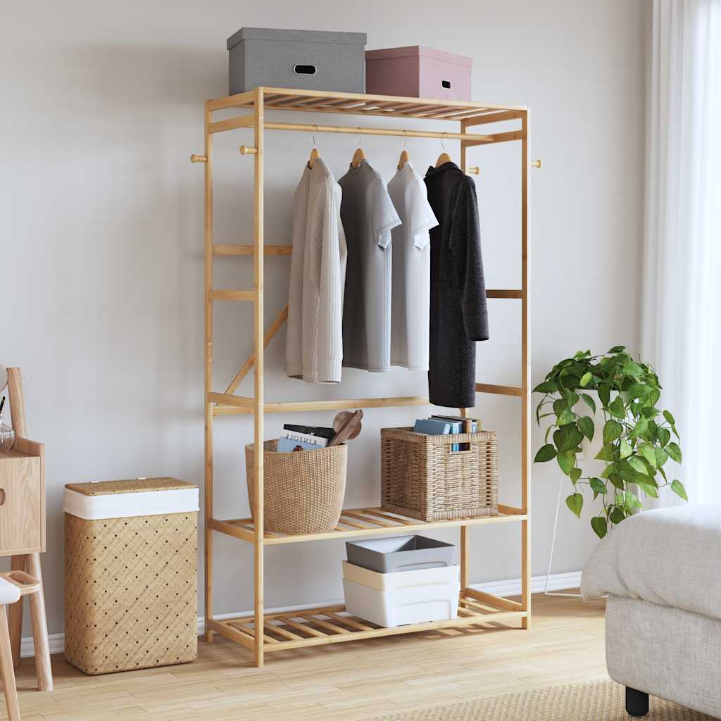 Klesstativ med hyller 110x40x175 cm bambus