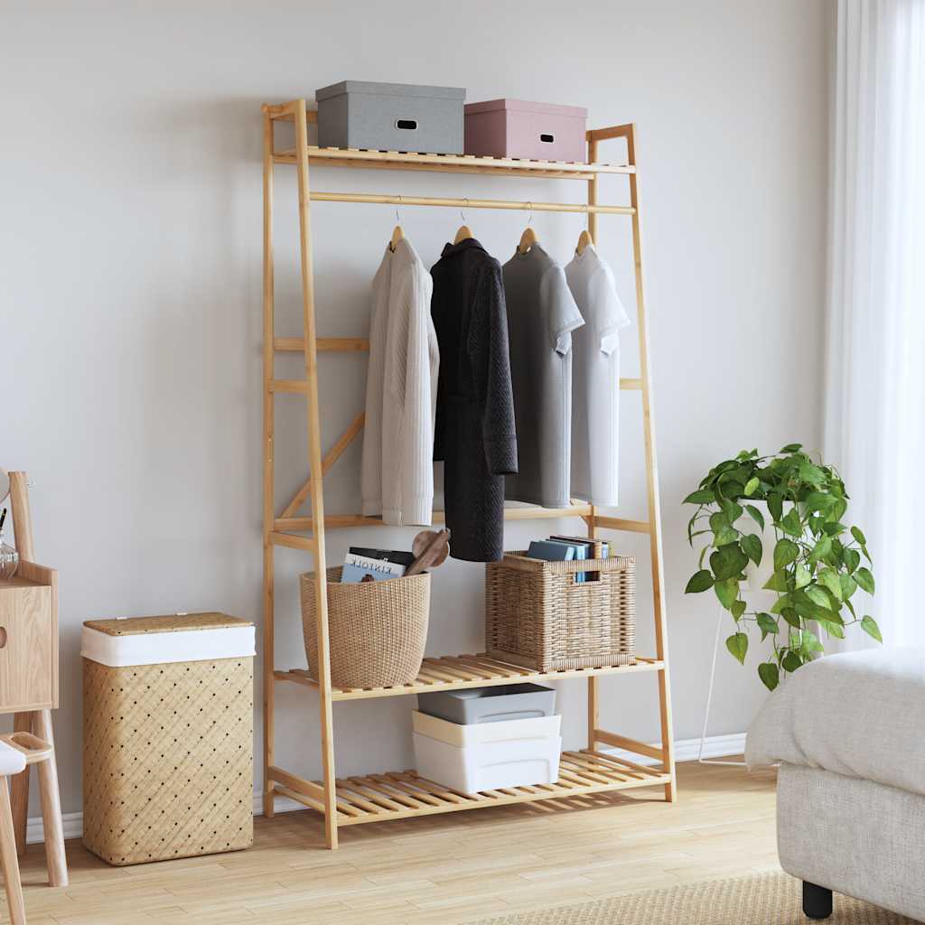Klesstativ med hyller 110x40x180 cm bambus