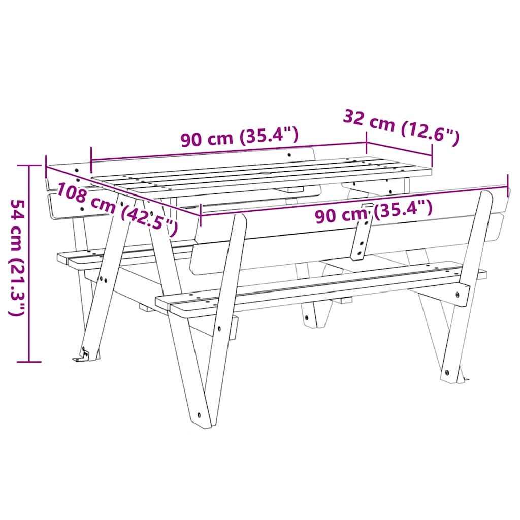 Piknikbord for 4 barn med parasollhull heltre gran vidaXL