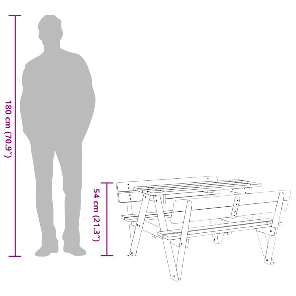 Piknikbord for 4 barn med parasollhull heltre gran vidaXL