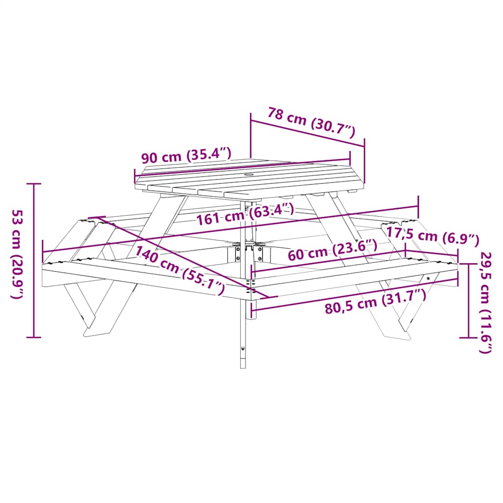 Piknikbord for 6 barn med benker sekskantet heltre gran vidaXL