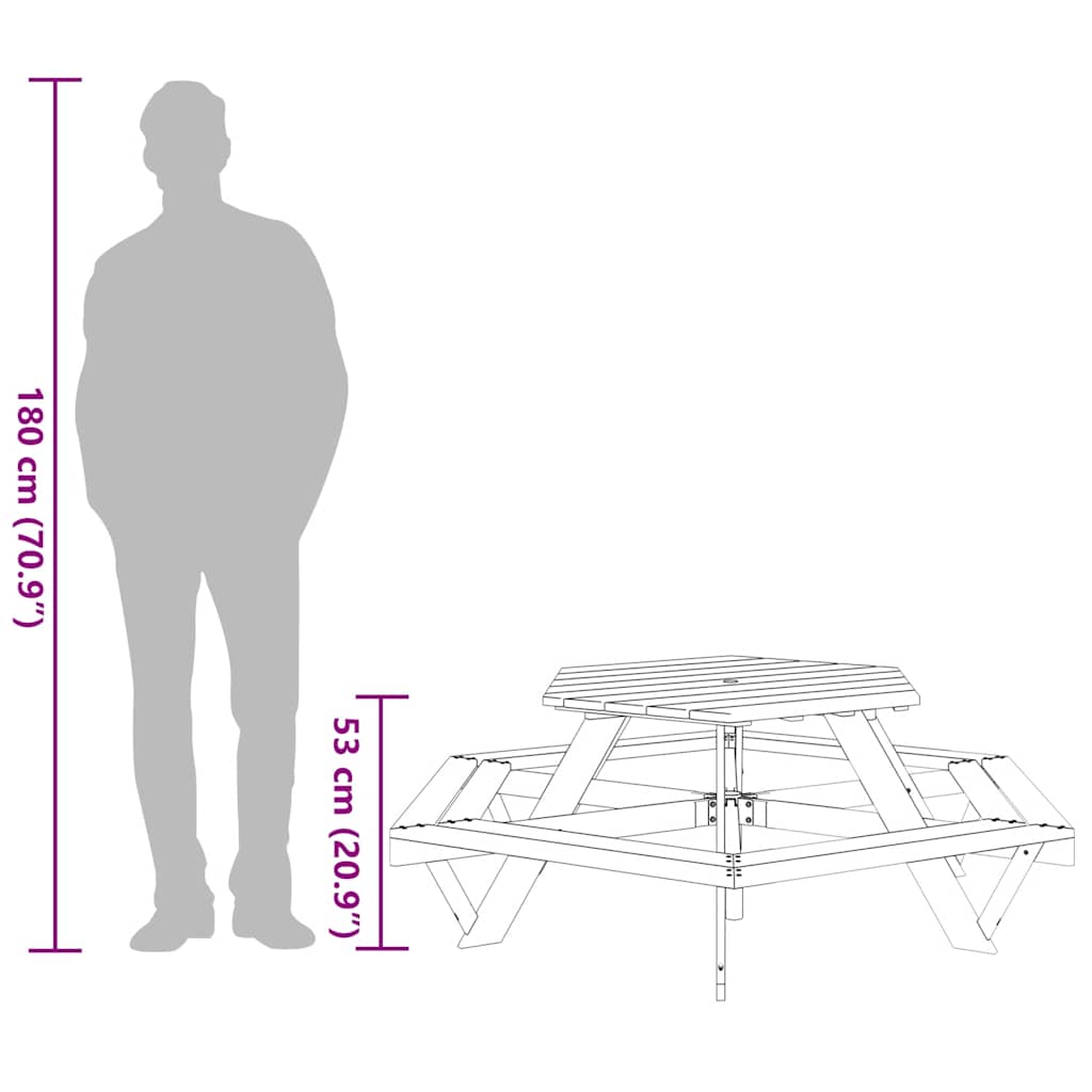 Piknikbord for 6 barn med benker sekskantet heltre gran vidaXL