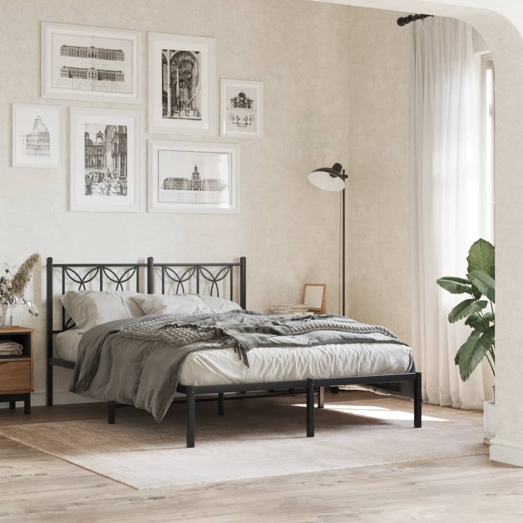 Sengeramme i metall med hodegavl svart 140x190 cm
