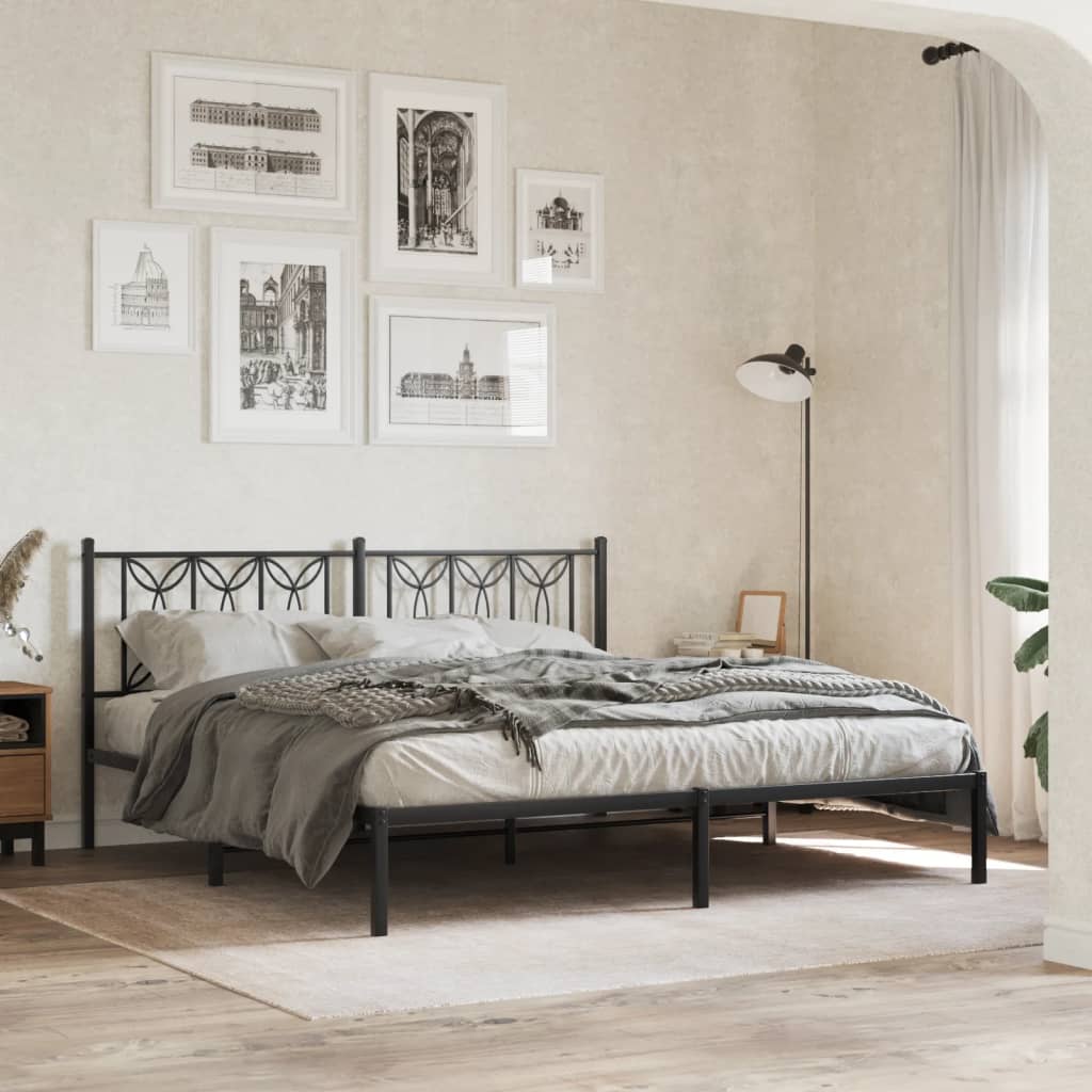 Sengeramme i metall med sengegavl svart 180x200 cm