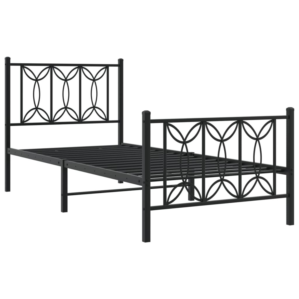 Sengeramme i metall med hode- og fotgavl svart 75x190 cm