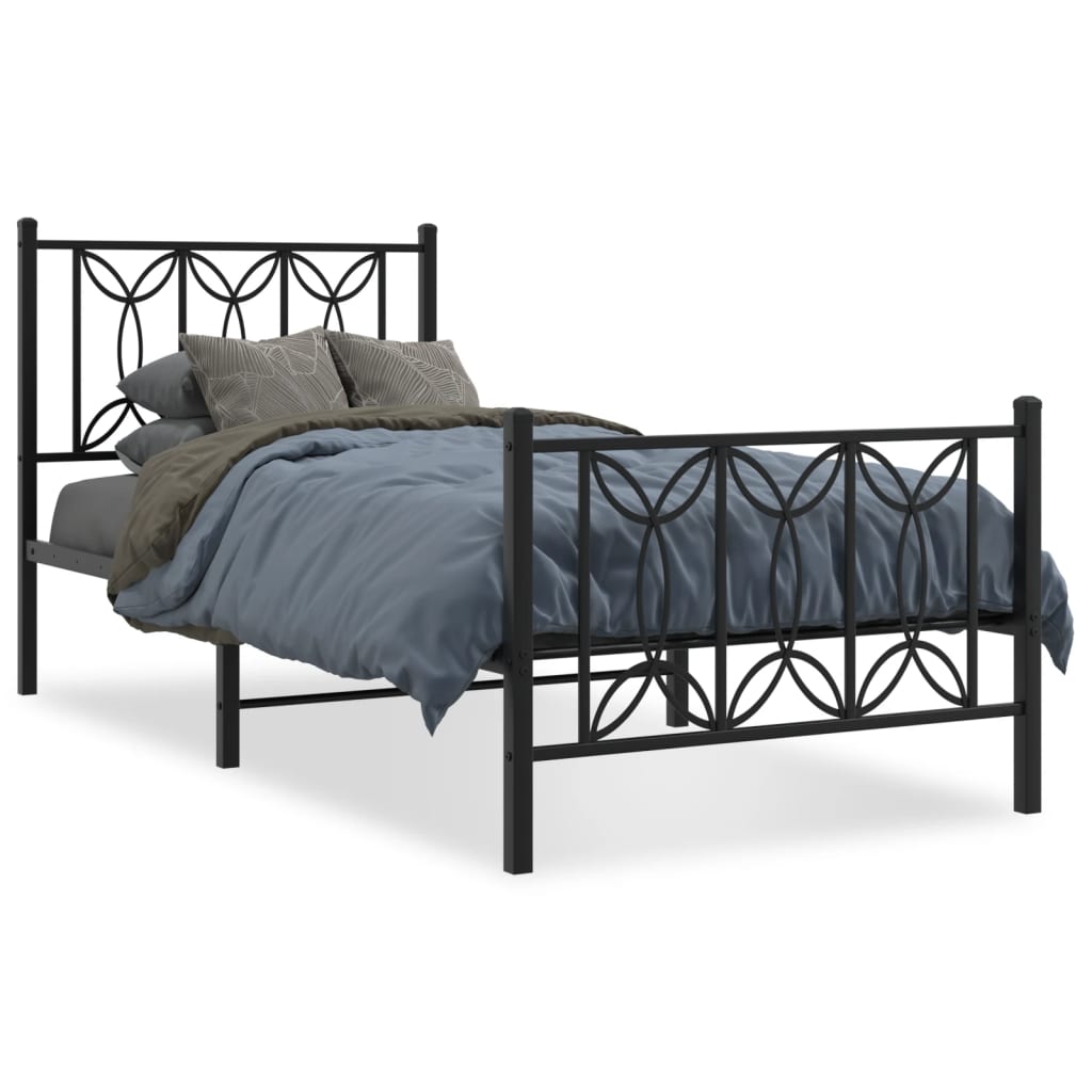 Sengeramme i metall med hode- og fotgavl svart 75x190 cm