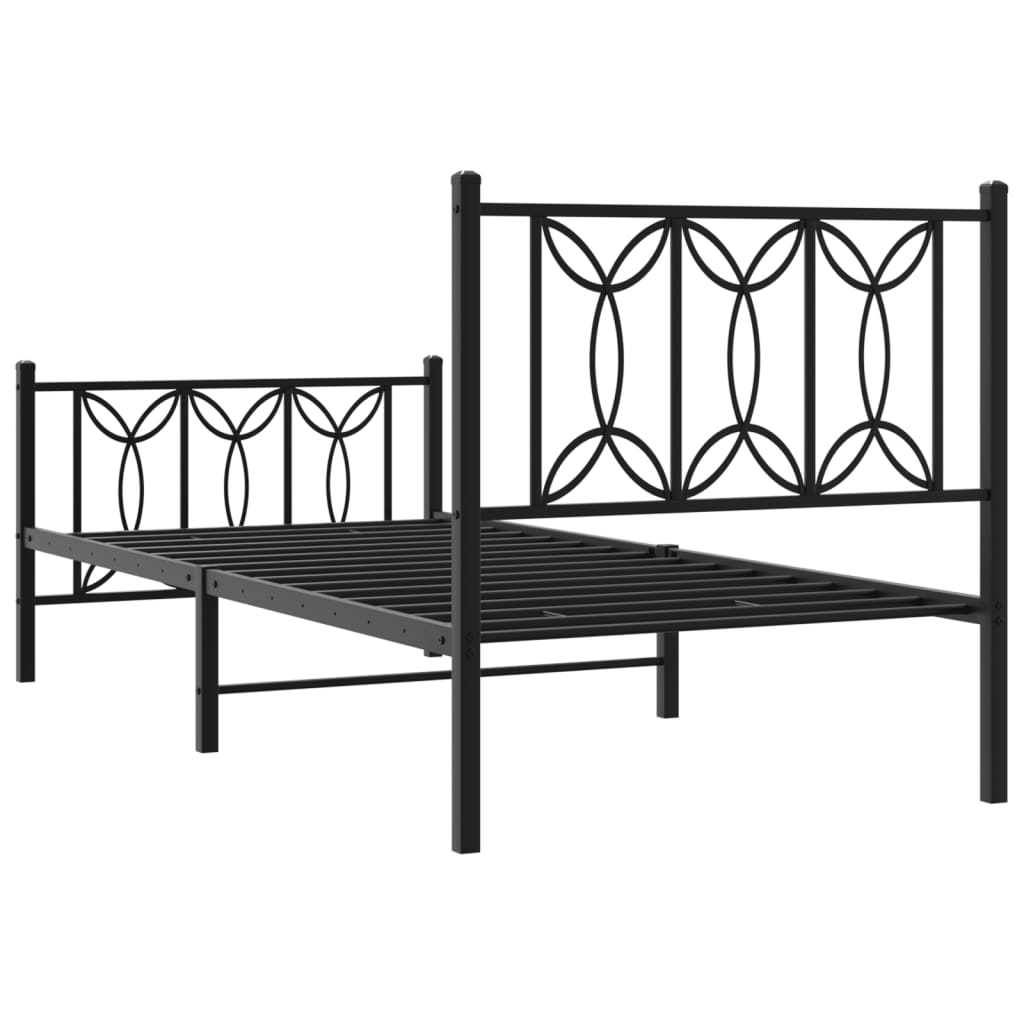 Sengeramme i metall med hode- og fotgavl svart 90x200 cm