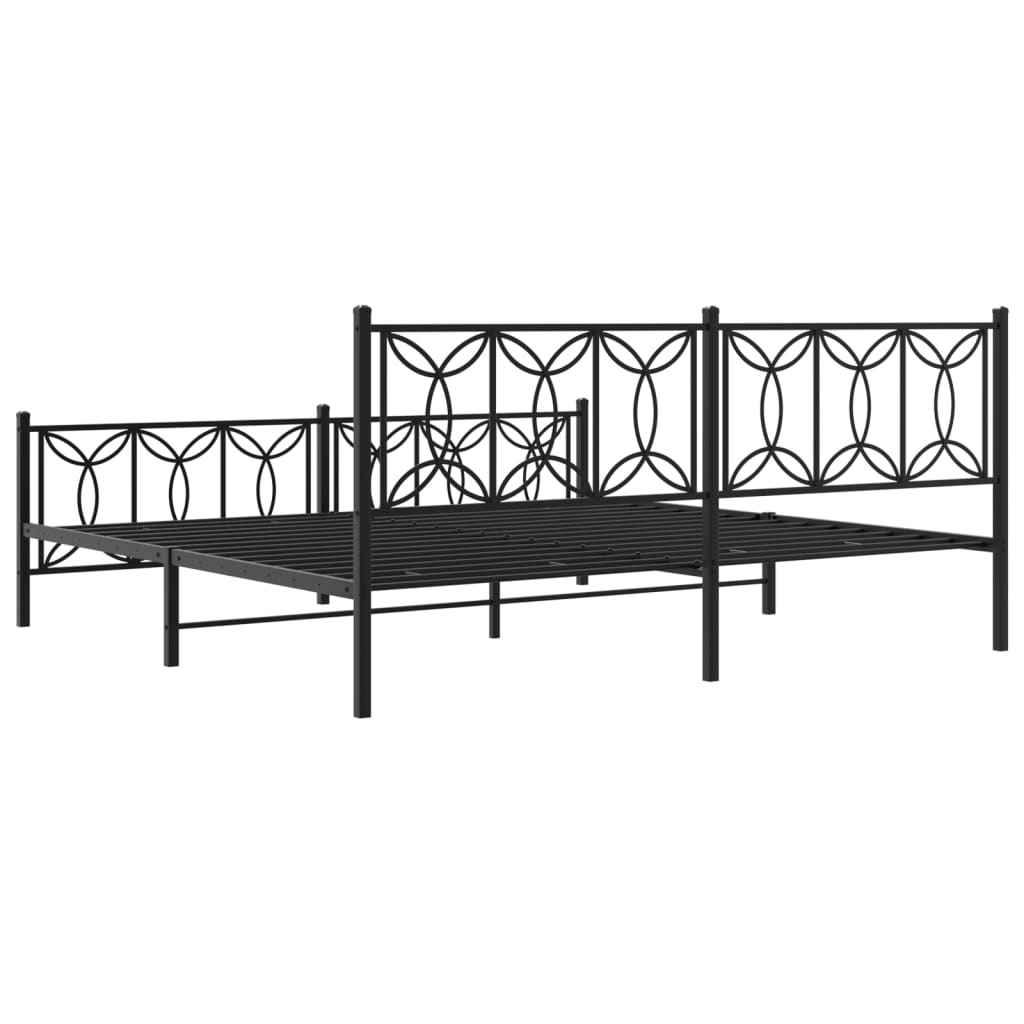 Sengeramme i metall med hode- og fotgavl svart 193x203 cm