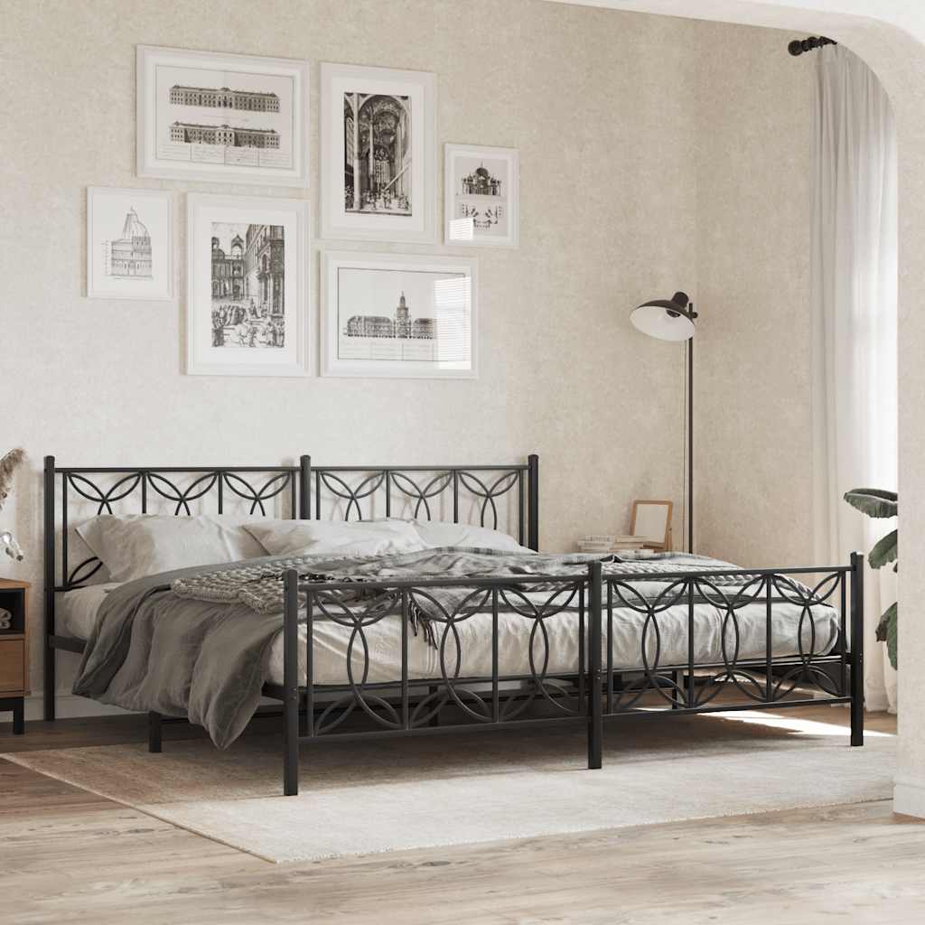 Sengeramme i metall med hode- og fotgavl svart 193x203 cm