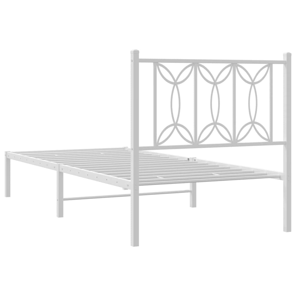 Sengeramme i metall uten madrass med hodegavl hvit 75x190 cm