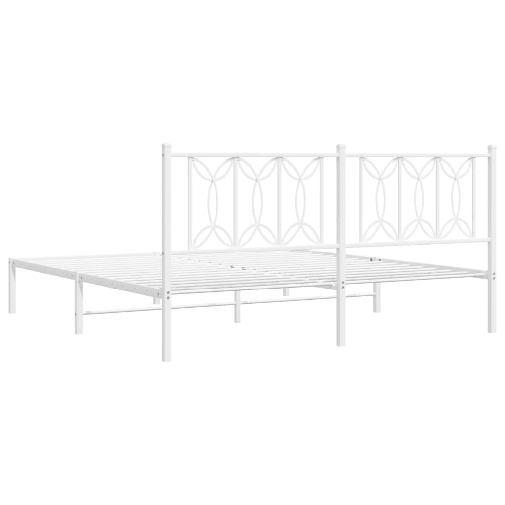 Sengeramme i metall med hodegavl hvit 183x213 cm