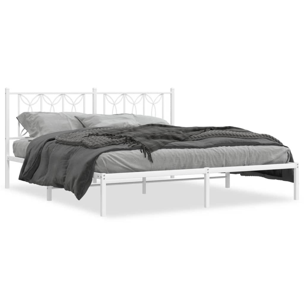 Sengeramme i metall med hodegavl hvit 183x213 cm