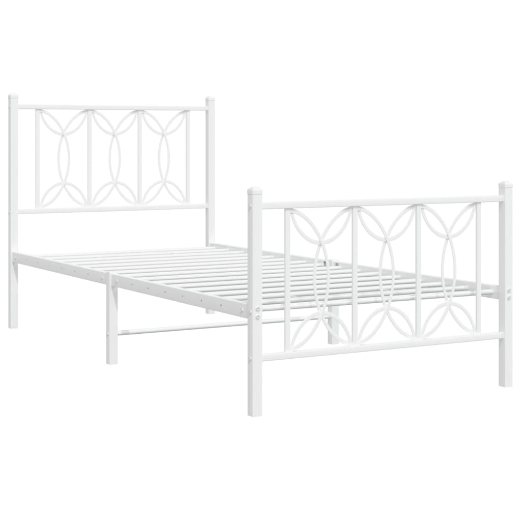 Sengeramme i metall med hode- og fotgavl hvit 75x190 cm