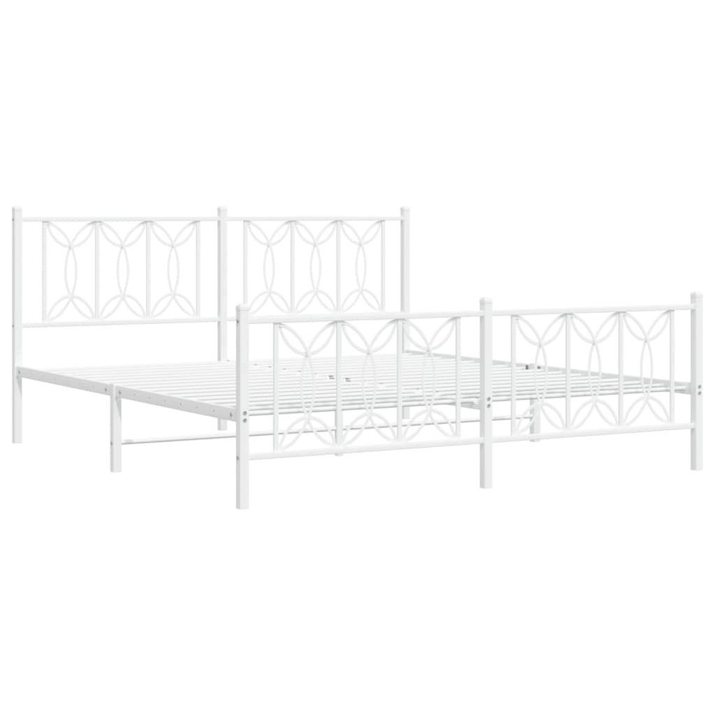Sengeramme i metall med hode- og fotgavl hvit 183x213 cm