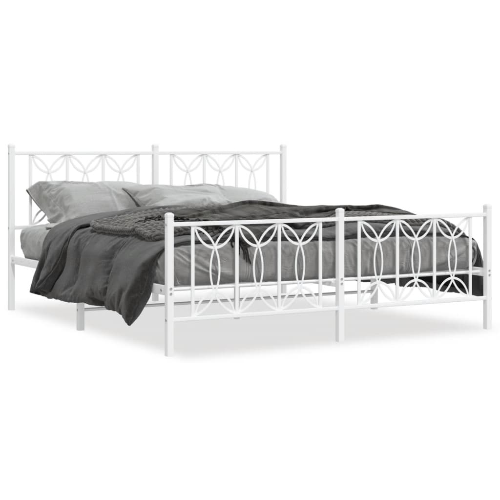 Sengeramme i metall med hode- og fotgavl hvit 183x213 cm