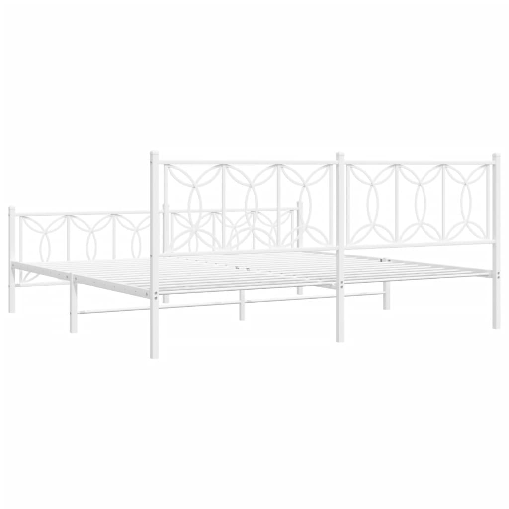 Sengeramme i metall med hode- og fotgavl hvit 200x200 cm