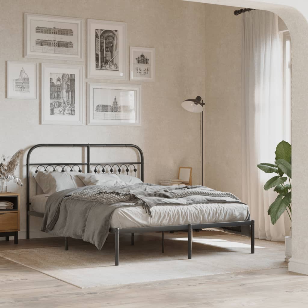 Sengeramme i metall med hodegavl svart 135x190 cm