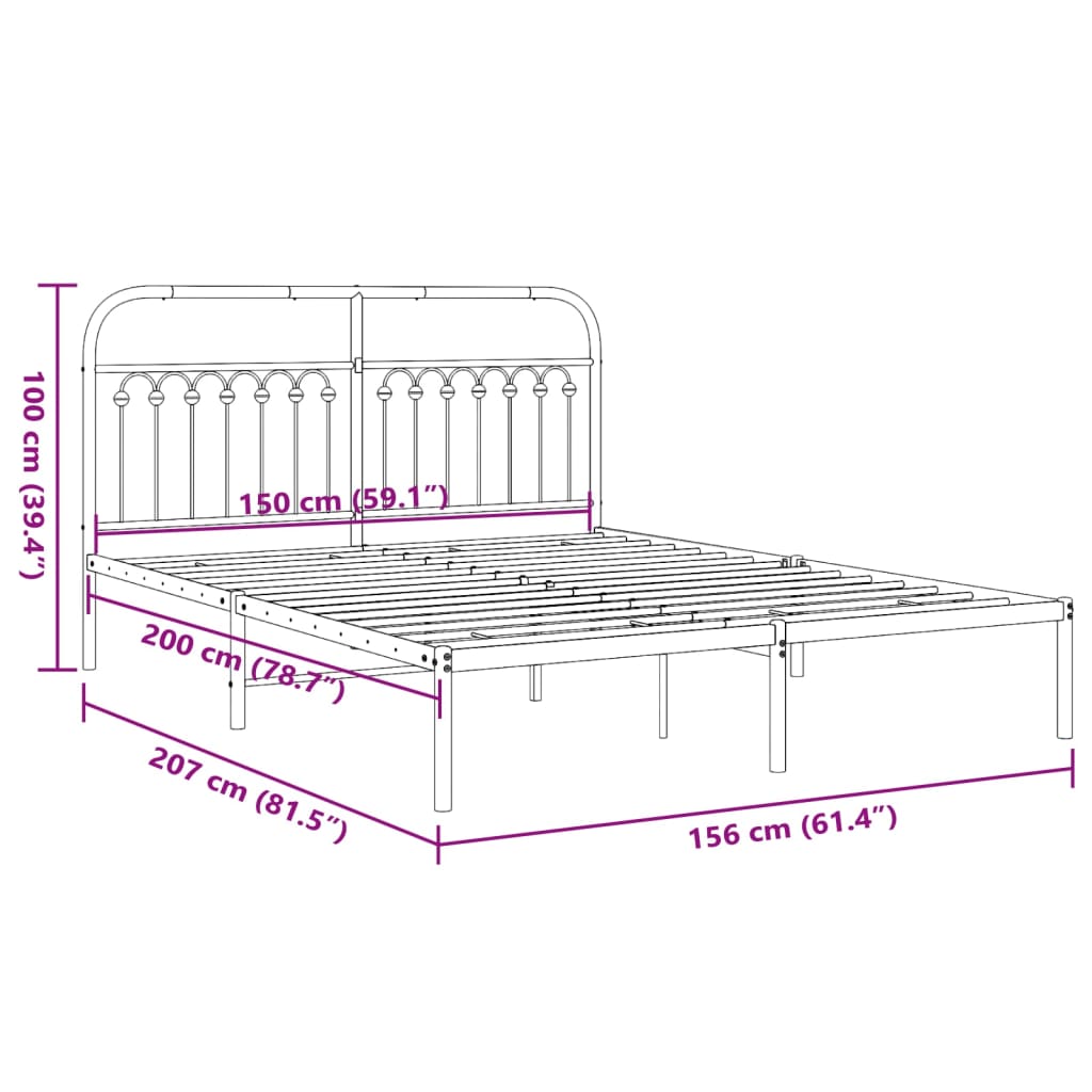 Sengeramme i metall med sengegavl svart 150x200 cm