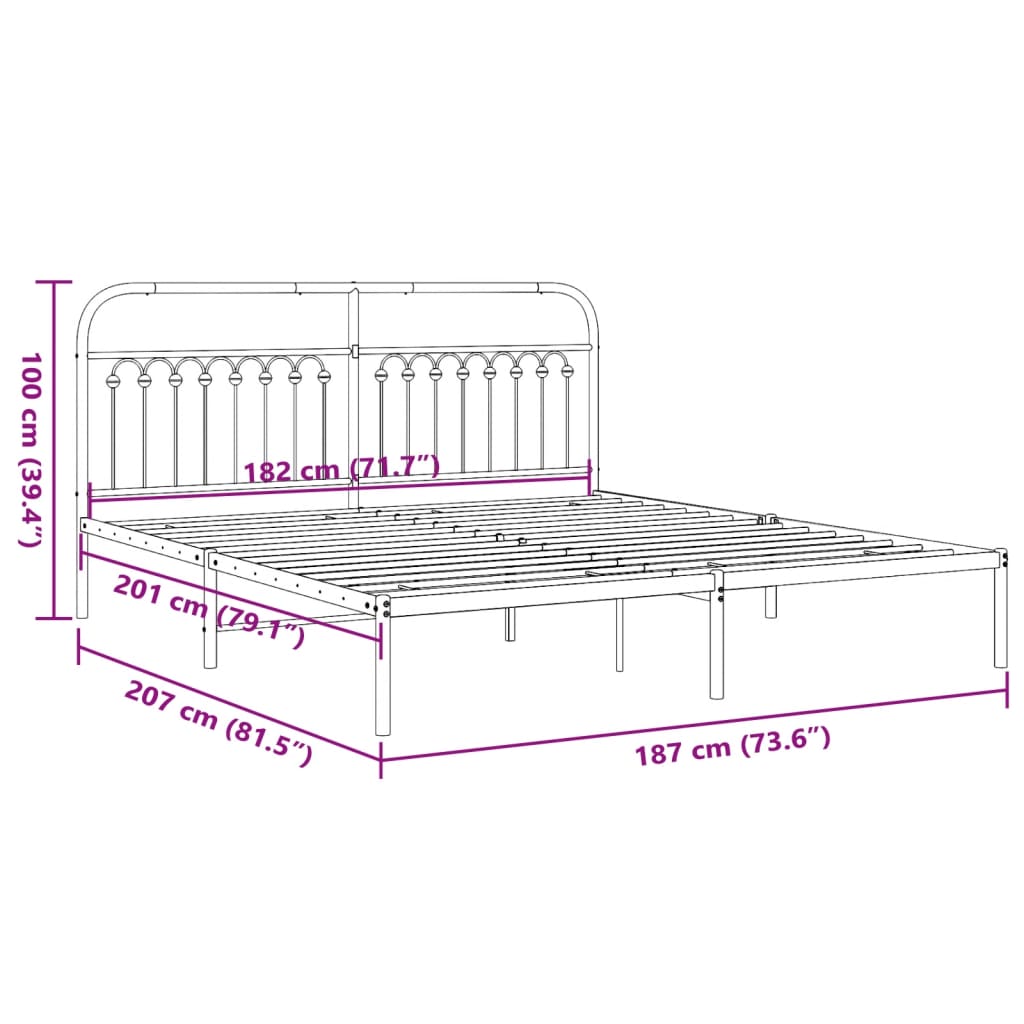 Sengeramme i metall med sengegavl svart 183x203 cm