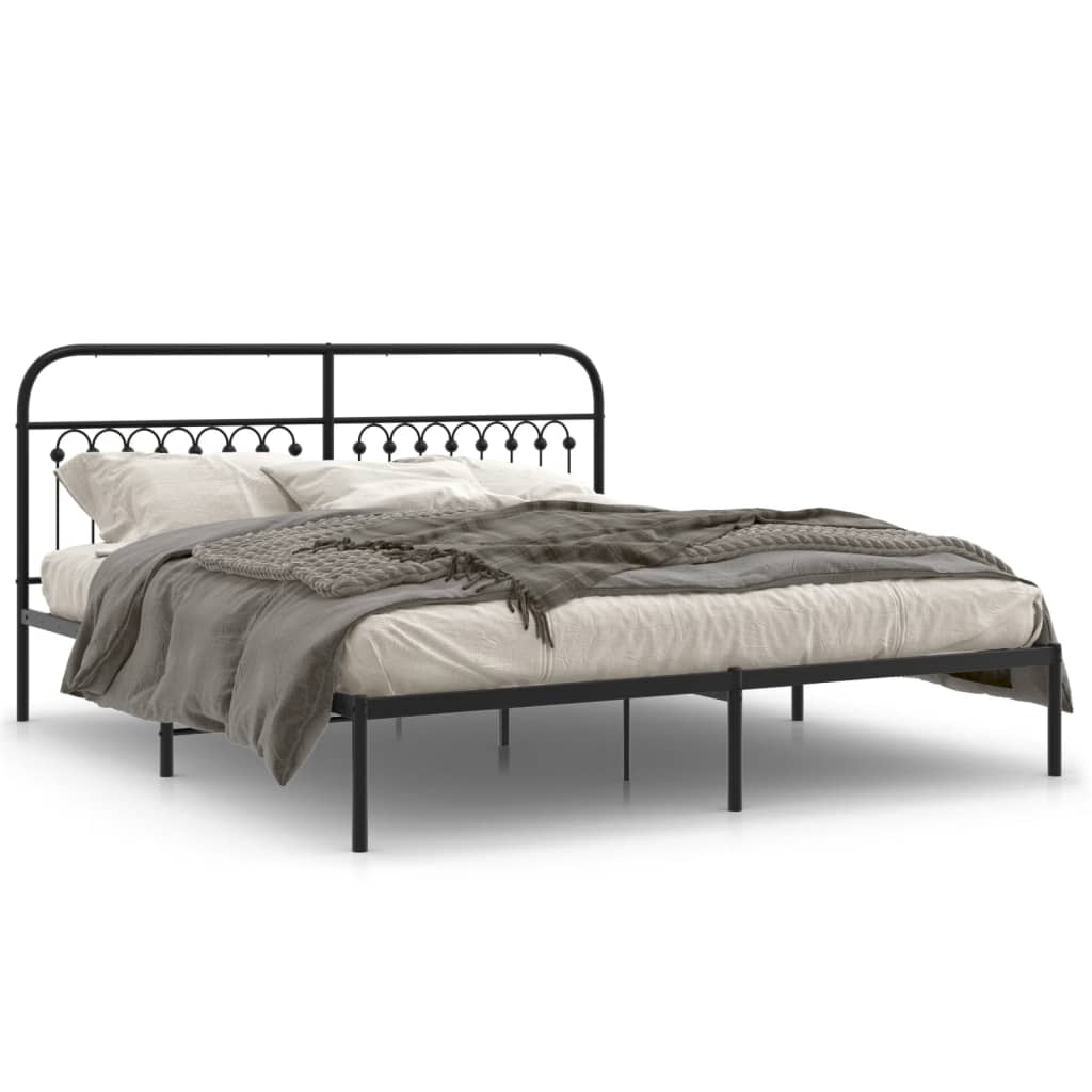 Sengeramme i metall med sengegavl svart 183x213 cm