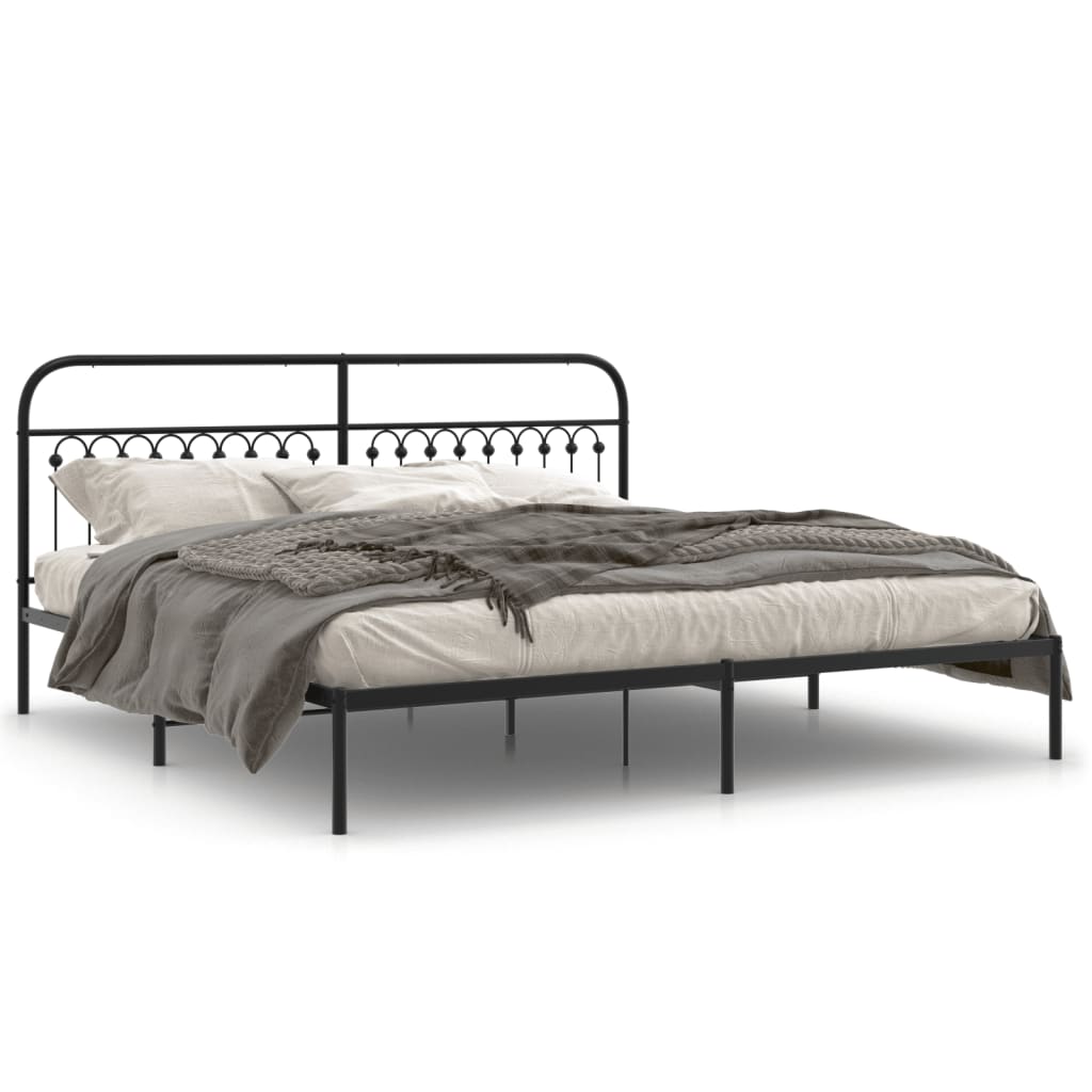 Sengeramme i metall med sengegavl svart 193x203 cm