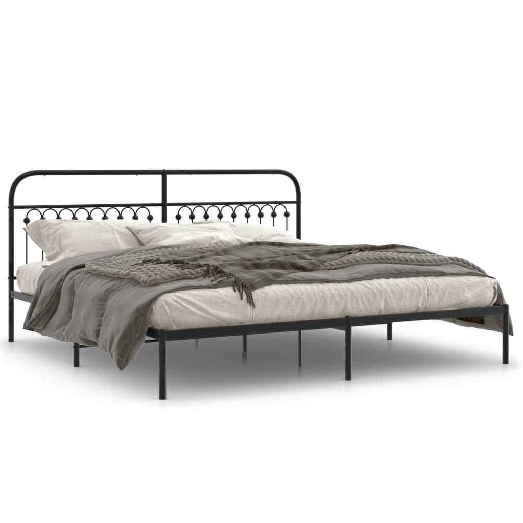 Sengeramme i metall med sengegavl svart 200x200 cm