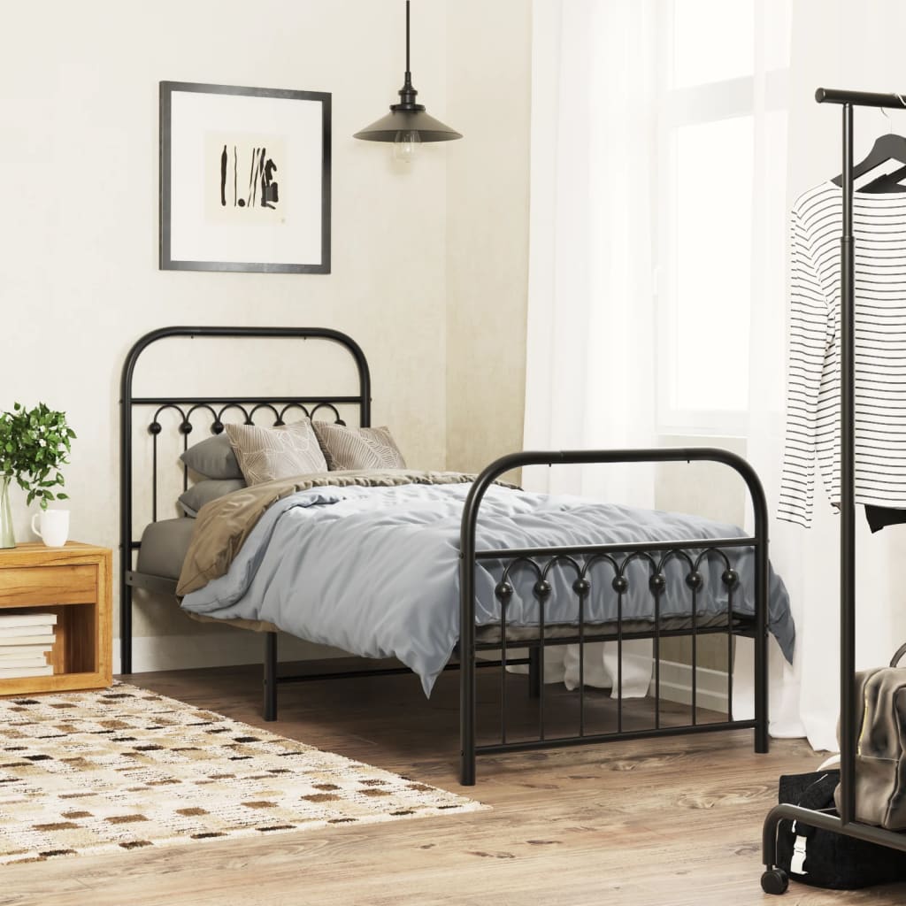 Sengeramme i metall med hode- og fotgavl svart 75x190 cm