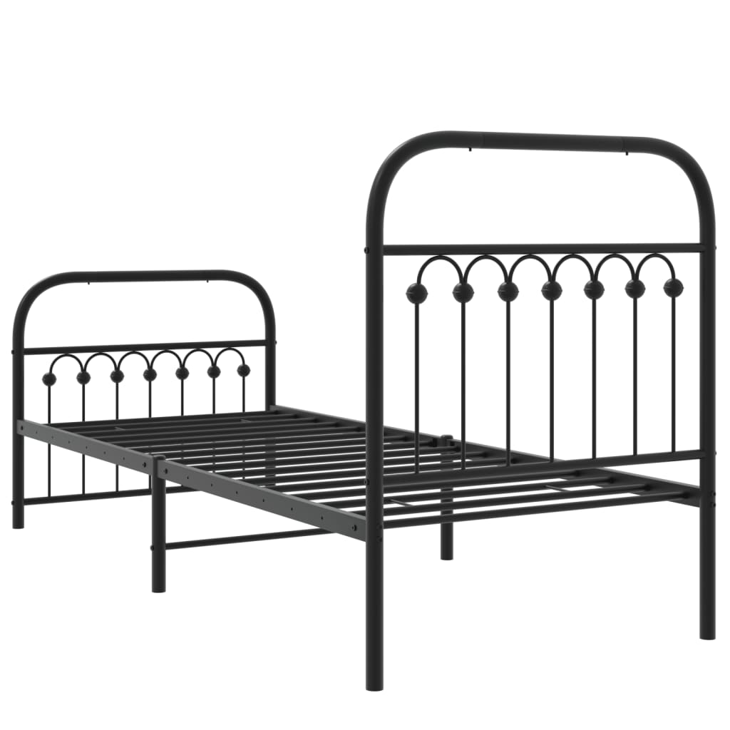 Sengeramme i metall med hode- og fotgavl svart 75x190 cm