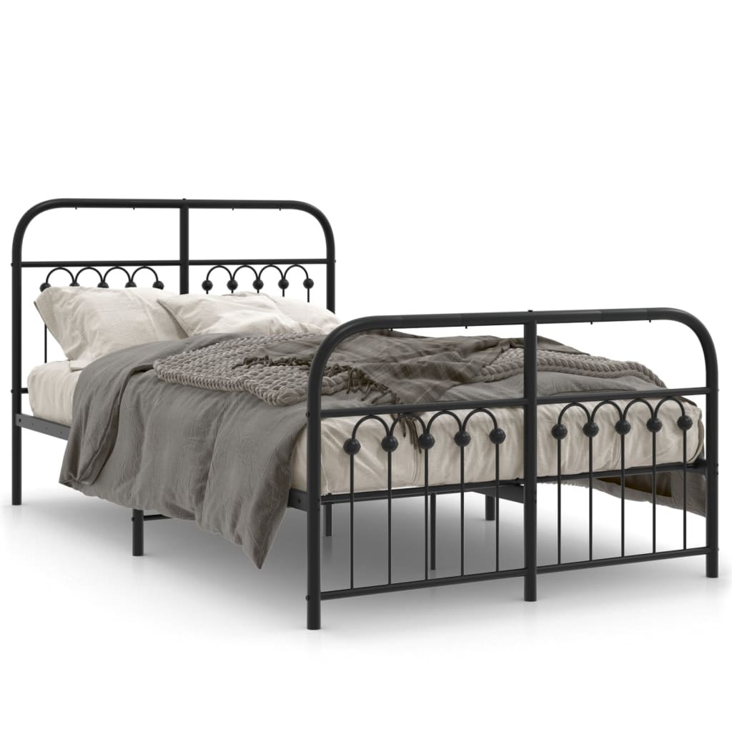 Sengeramme i metall med hode- og fotgavl svart 120x190 cm