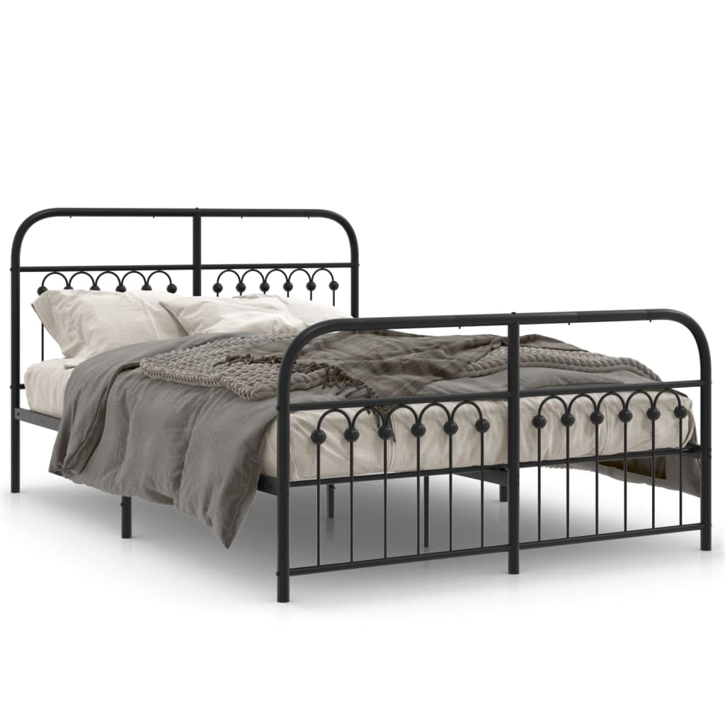 Sengeramme i metall med hode- og fotgavl svart 140x190 cm