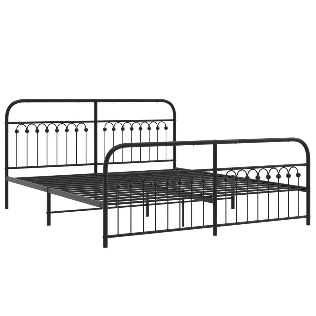 Sengeramme i metall med hode- og fotgavl svart 183x213 cm