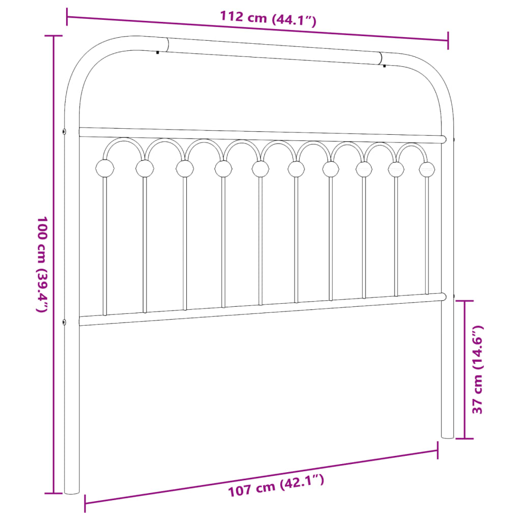 Utskiftbar sengegavl i metall svart 107 cm