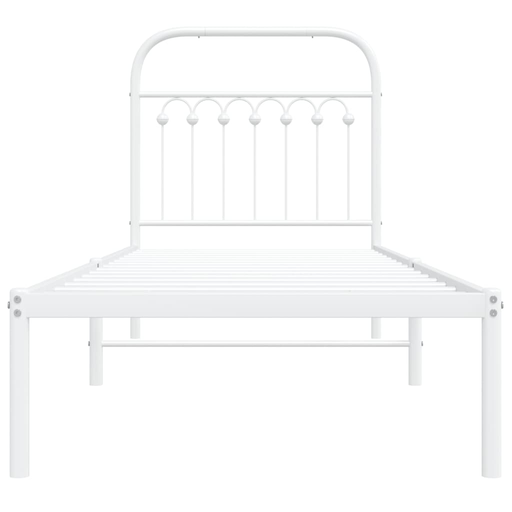 Sengeramme i metall uten madrass med hodegavl hvit 75x190 cm