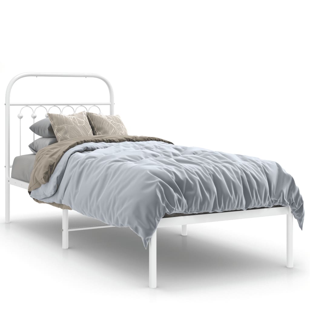 Sengeramme i metall uten madrass med hodegavl hvit 75x190 cm
