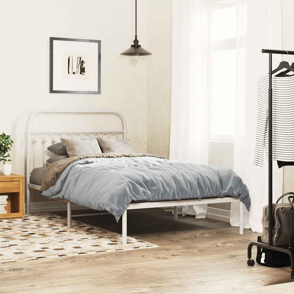 Sengeramme i metall med hodegavl hvit 107x203 cm