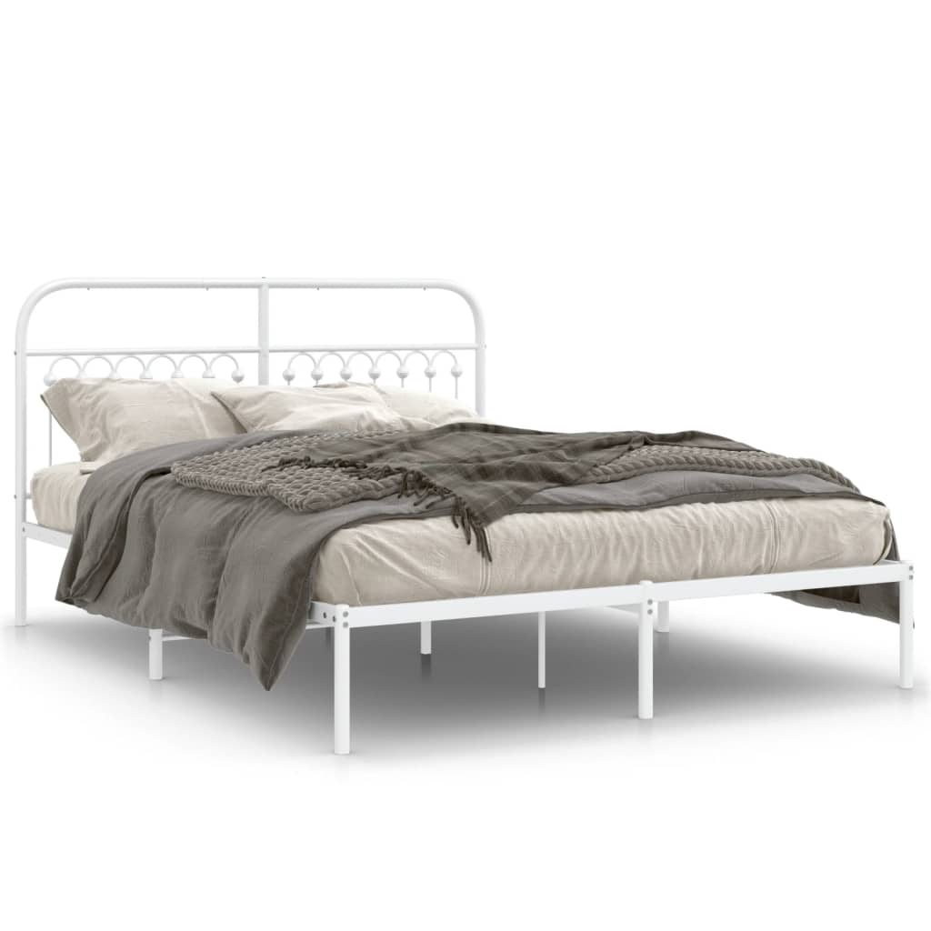 Sengeramme i metall med sengegavl hvit 150x200 cm